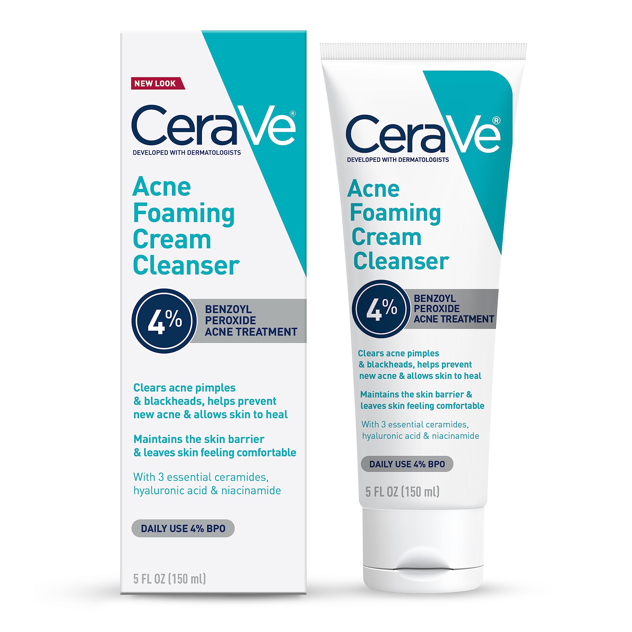 image_1 CeraVe Acne Foaming Cream Cleanser, 4% Benzoyl Peroxide Face Wash With Hyaluronic Acid, Niacinamide & Ceramides, Gentle Daily Acne Treatment For Face - Image 1